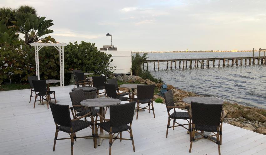 tables near river