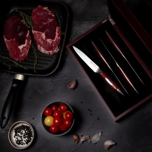 4 Pc Steak Knife Set in 2-layer Wood Gift Box