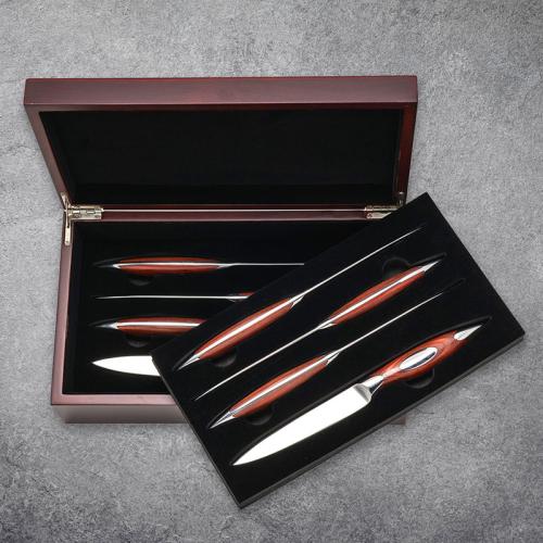 8 Pc Steak Knife Set in 2-layer Wood Gift Box